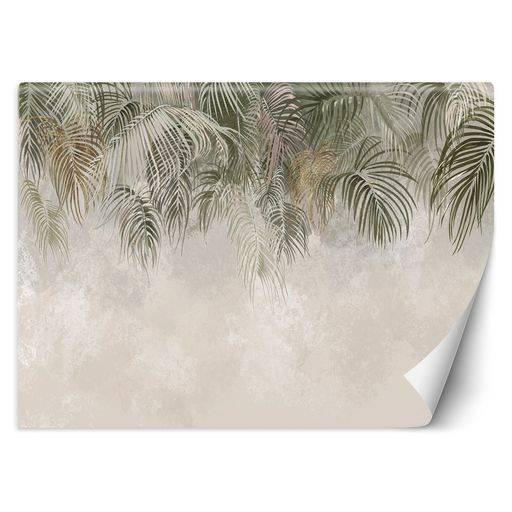 Fototapeta 3D do Pokoju Liście Beton Zieleń Beż Brąz