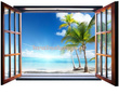 Fototapeta na flizelinie 720VEZ4 Rajska plaża widok przez otwarte okno