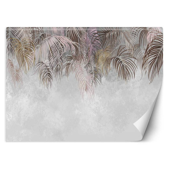 Fototapeta Beton 3D do Sypialni Liście Brąz Beż Róż