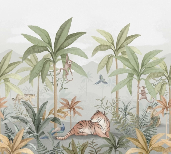 Mural Wild Jungle 6945 tygrysy małpy dżungla