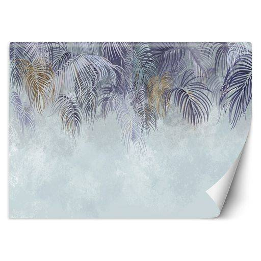 Fototapeta 3D do Salonu Liście Beton Fiolet Błękit