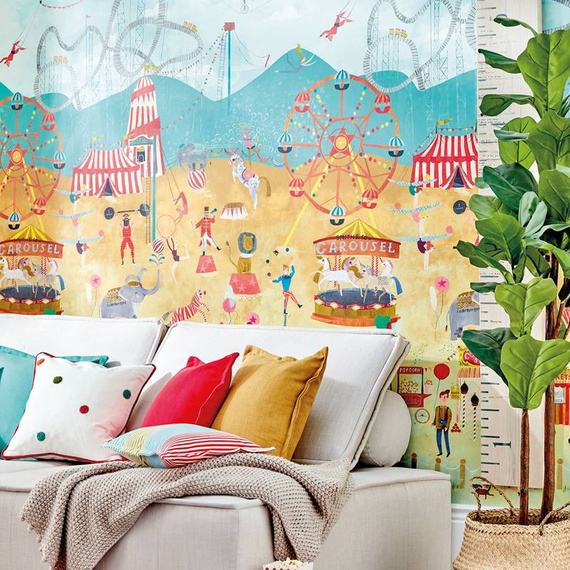 Mural dla dzieci 112647 Bajeczny Cyrk karuzele zwierzęta balony