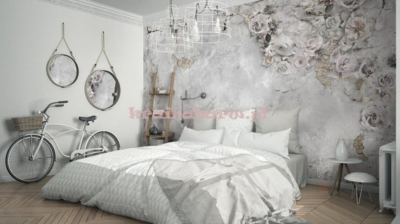 Fototapeta Róże kwiaty na starej ścianie Boho