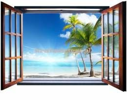 Fototapeta na flizelinie 720VEZ4 Rajska plaża widok przez otwarte okno