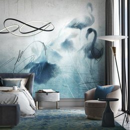 Nowoczesny mural flamingi z kwiatem Mira II Blue