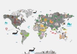 Fototapeta 13814 - Mapa Świata ze zwierzętami